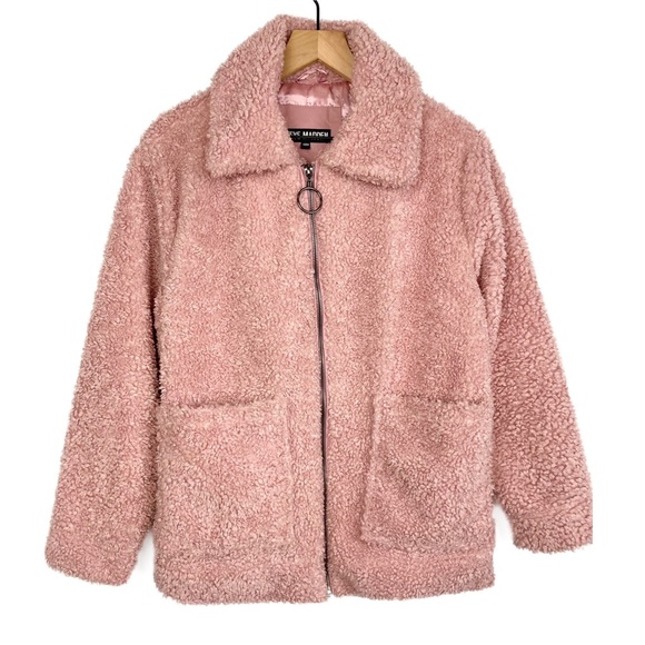 Steve Madden Sherpa Teddy Faux Fur Coat Jacket, Pink - Size M - Picture 3 of 8